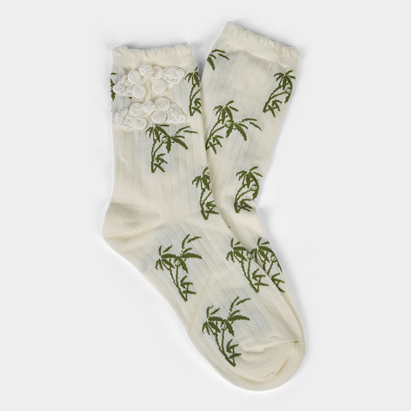 Chaussettes mi-mollet pour femme en jacquard de bambou avec motif de grenouille chinoise et boutons Buddha Stones - image 17