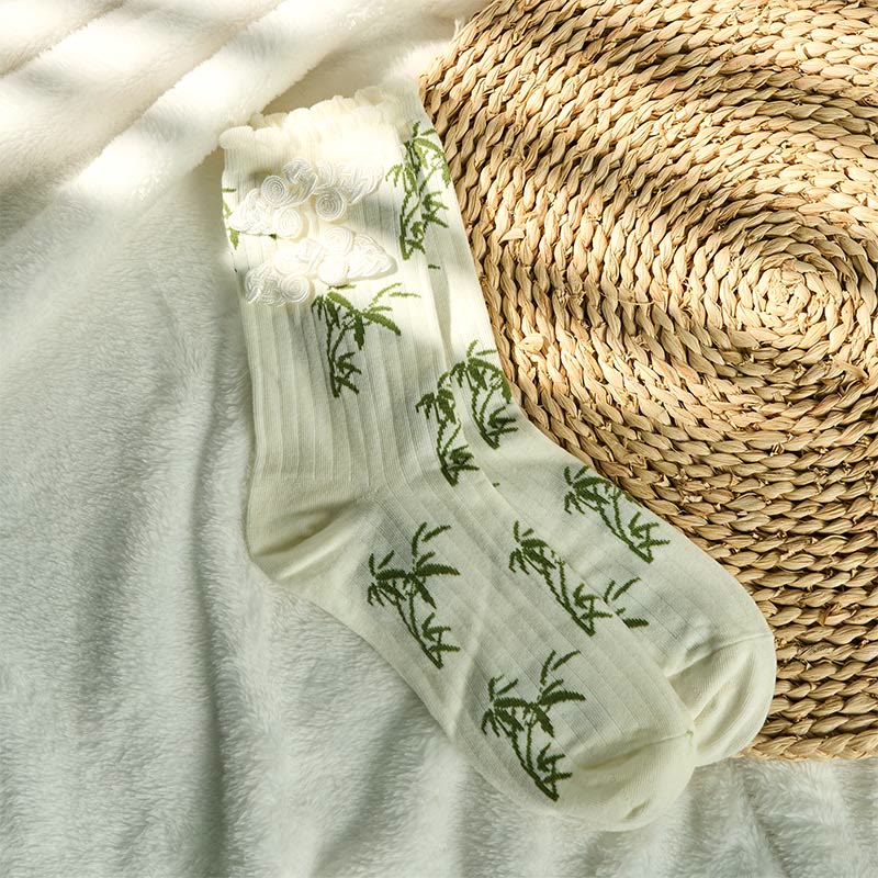 Chaussettes mi-mollet pour femme en jacquard de bambou avec motif de grenouille chinoise et boutons Buddha Stones - image 18