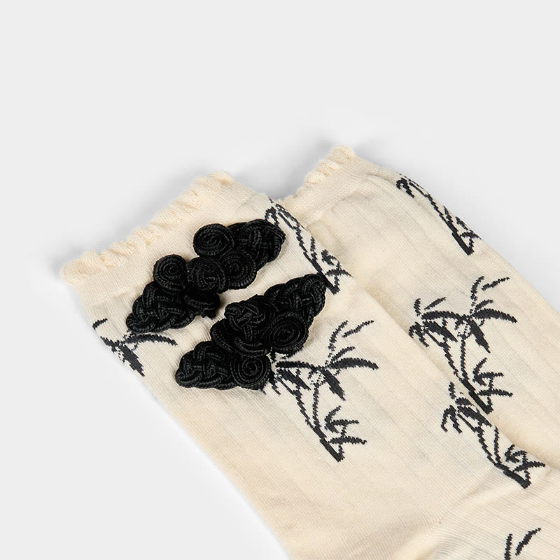 Chaussettes mi-mollet pour femme en jacquard de bambou avec motif de grenouille chinoise et boutons Buddha Stones - image 12