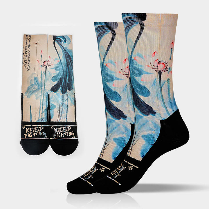 Chaussettes unisexes décontractées à motif de lotus et de Buddha Stones pour hommes et femmes - Blé - Taille unique (US 5-10,5, EU 38-44, UK/AU 5-10,5, AISA 24,5-28 cm) - image 0