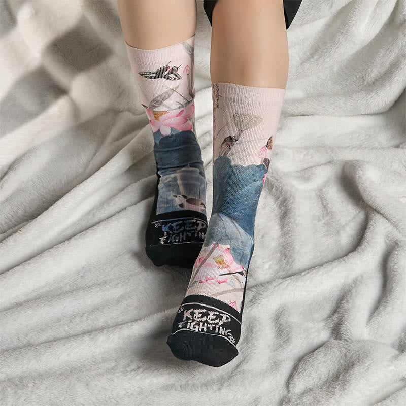 Chaussettes unisexes décontractées à imprimé Buddha Stones, fleurs de lotus, feuilles, papillons, pour hommes et femmes - image 5