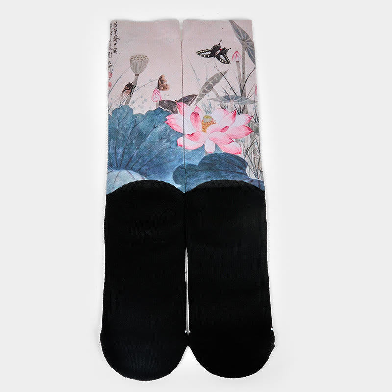 Chaussettes unisexes décontractées à imprimé Buddha Stones, fleurs de lotus, feuilles, papillons, pour hommes et femmes - image 1