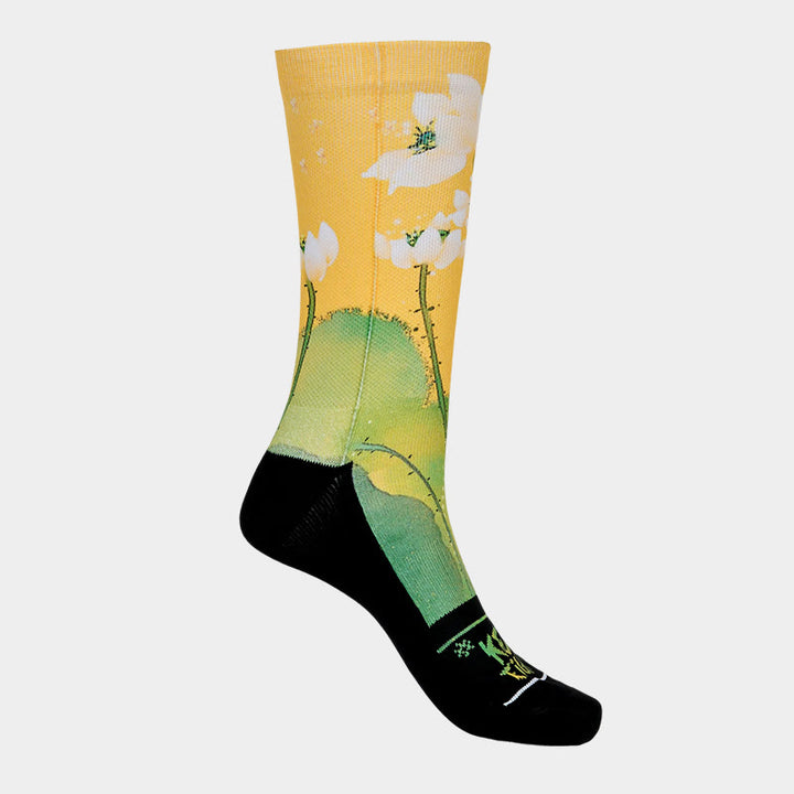 Chaussettes Buddha Stones décontractées beiges à imprimé fleurs de lotus et feuilles pour homme et femme - image 8