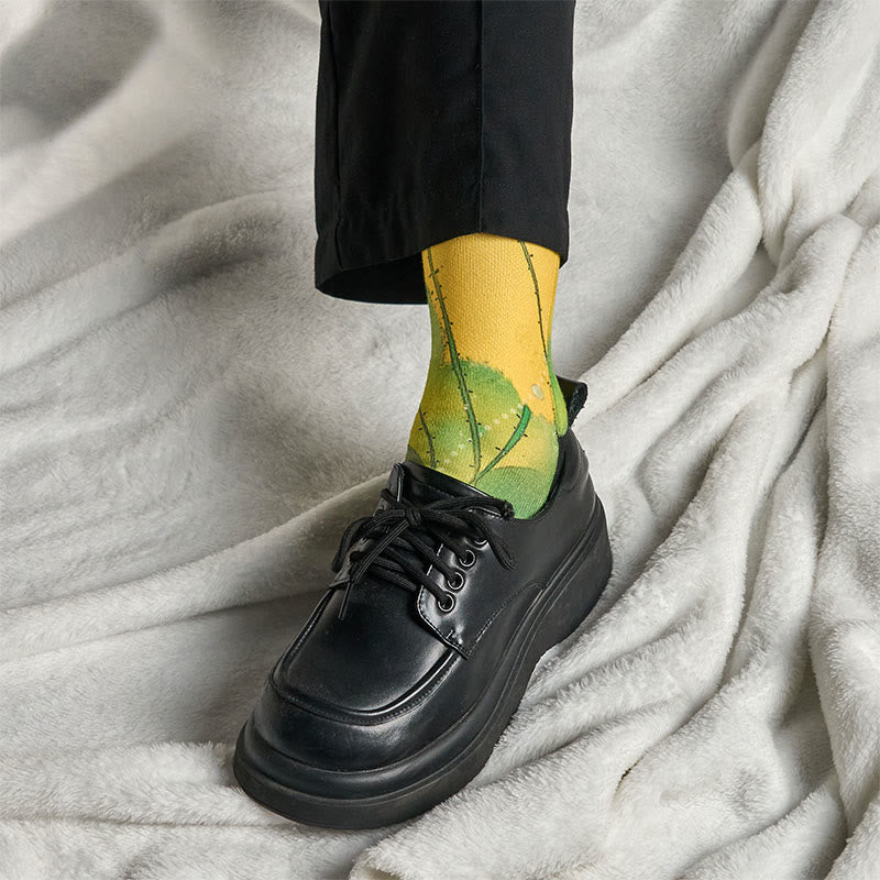 Chaussettes Buddha Stones décontractées beiges à imprimé fleurs de lotus et feuilles pour homme et femme - image 6