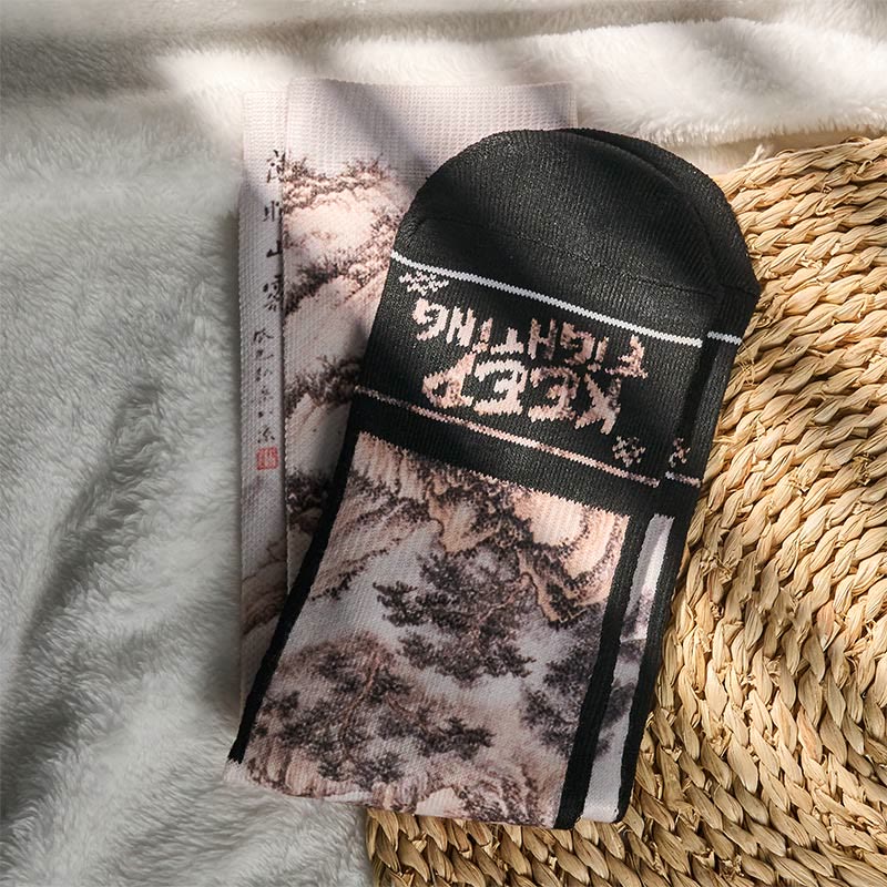 Chaussettes unisexes décontractées à motif de Buddha Stones , grue blanche, pins, montagnes, pour hommes et femmes - image 15