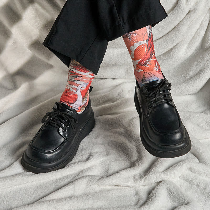 Chaussettes unisexes décontractées à motif Buddha Stones, dragon rouge, volcan, soleil, arbre, montagnes, micro-collant pour hommes et femmes - image 5