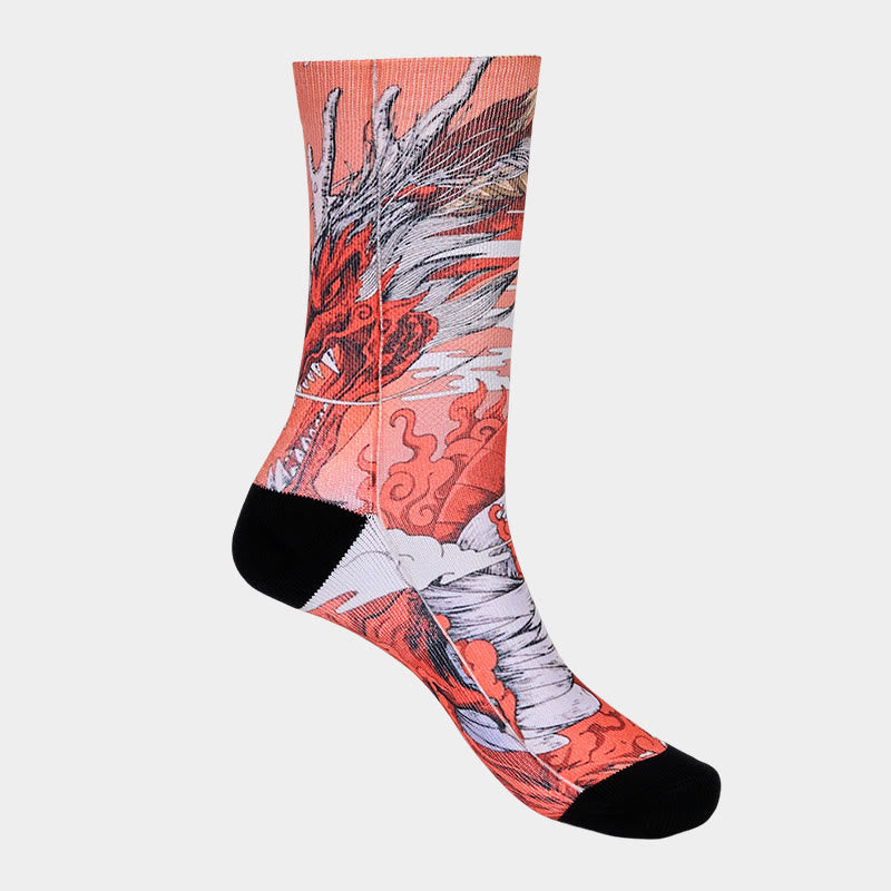 Chaussettes unisexes décontractées à motif Buddha Stones, dragon rouge, volcan, soleil, arbre, montagnes, micro-collant pour hommes et femmes - image 7