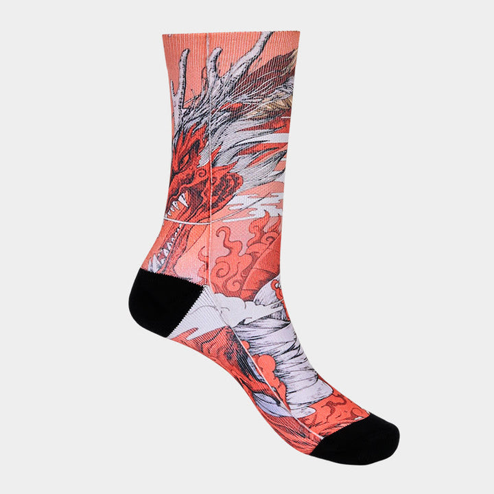Chaussettes unisexes décontractées à motif Buddha Stones, dragon rouge, volcan, soleil, arbre, montagnes, micro-collant pour hommes et femmes - image 7