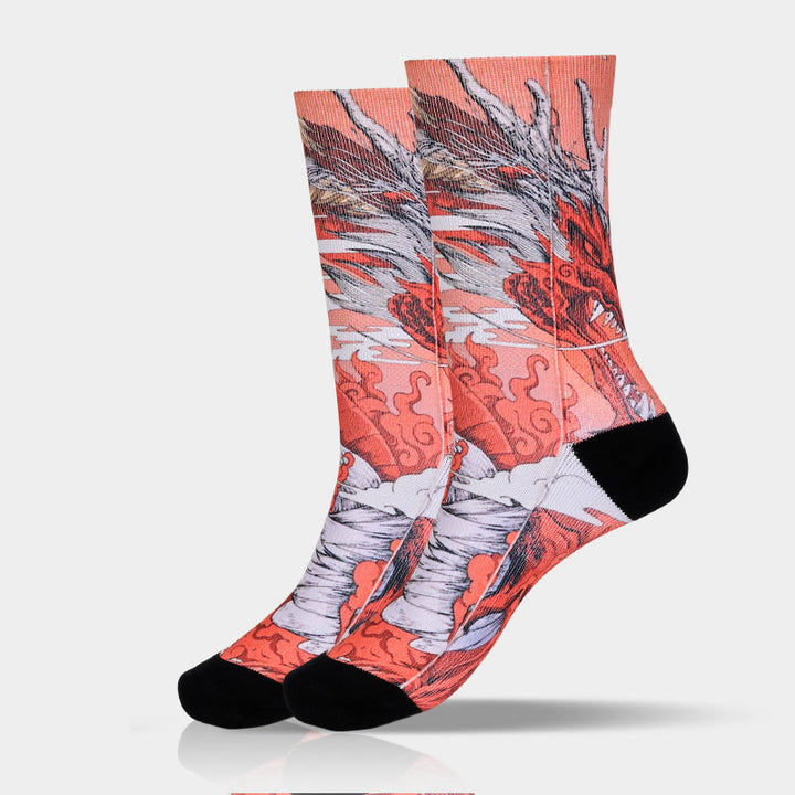 Chaussettes unisexes décontractées à motif Buddha Stones, dragon rouge, volcan, soleil, arbre, montagnes, micro-collant pour hommes et femmes - image 9