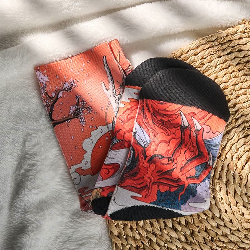 Chaussettes unisexes décontractées à motif Buddha Stones, dragon rouge, volcan, soleil, arbre, montagnes, micro-collant pour hommes et femmes - image 6