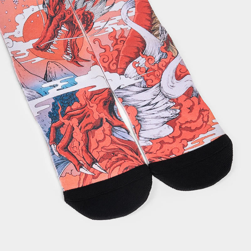 Chaussettes unisexes décontractées à motif Buddha Stones, dragon rouge, volcan, soleil, arbre, montagnes, micro-collant pour hommes et femmes - image 3