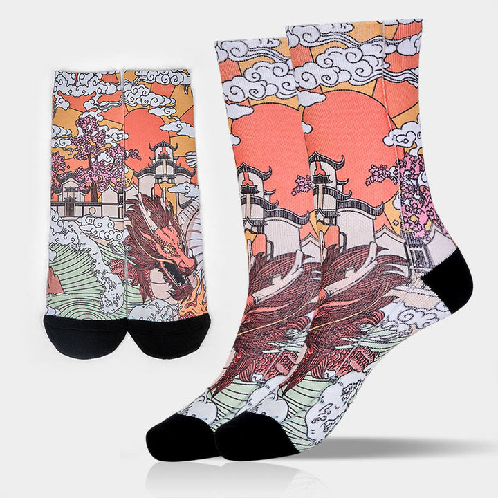Chaussettes unisexes décontractées à motif de Buddha Stones, dragon, nuages, soleil, vagues, micro-collant pour hommes et femmes - Vert foncé - ML (US 8-12, EU 41-45, UK/AU 7,5-11,5, AISA 25,5-28,5 cm) - image 0