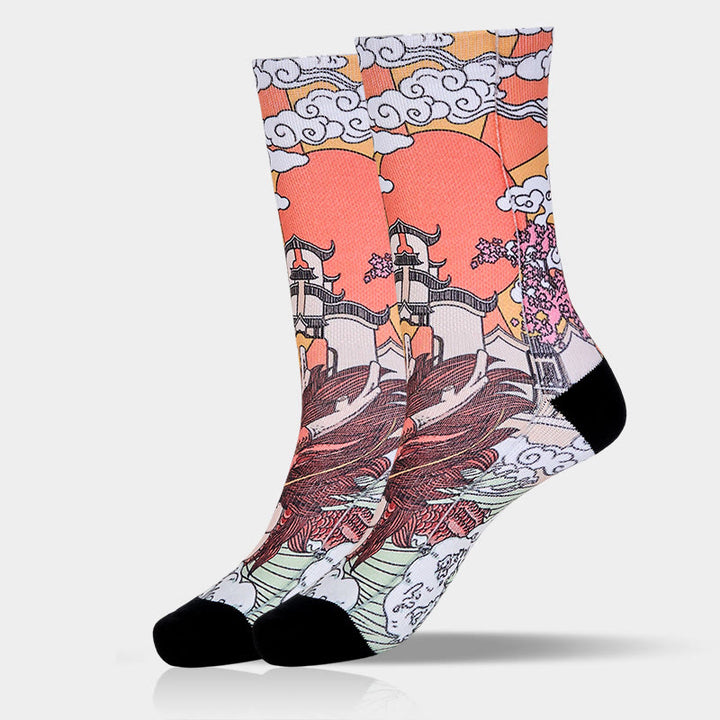 Chaussettes unisexes décontractées à motif de Buddha Stones, dragon, nuages, soleil, vagues, micro-collant pour hommes et femmes - image 9