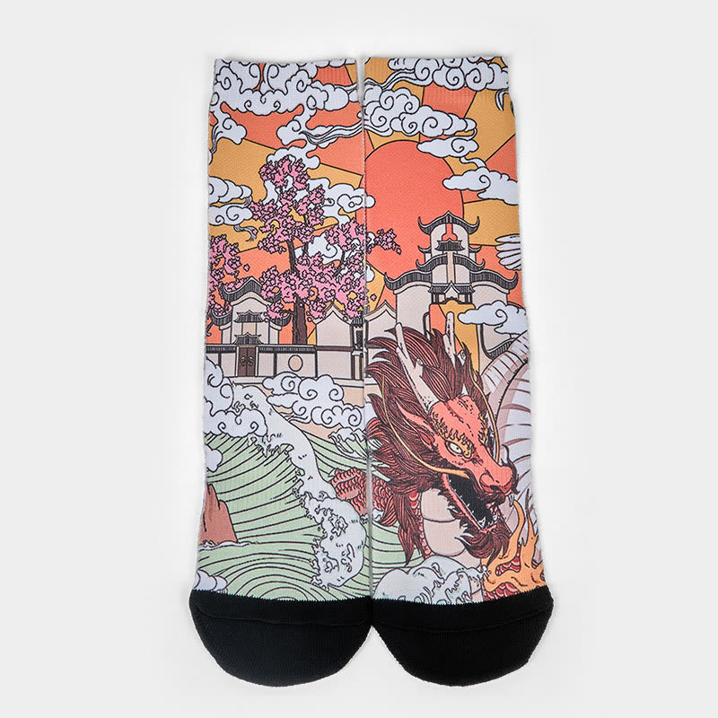 Chaussettes unisexes décontractées à motif de Buddha Stones, dragon, nuages, soleil, vagues, micro-collant pour hommes et femmes - image 1