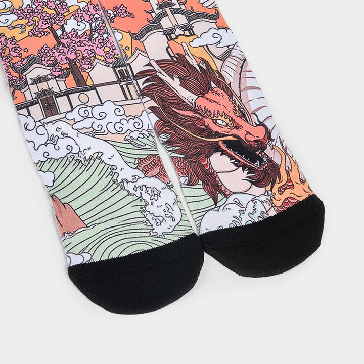 Chaussettes unisexes décontractées à motif de Buddha Stones, dragon, nuages, soleil, vagues, micro-collant pour hommes et femmes - image 3