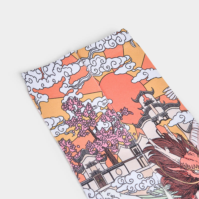 Chaussettes unisexes décontractées à motif de Buddha Stones, dragon, nuages, soleil, vagues, micro-collant pour hommes et femmes - image 2