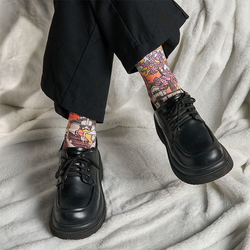 Chaussettes unisexes décontractées à motif de Buddha Stones, dragon, nuages, soleil, vagues, micro-collant pour hommes et femmes - image 6