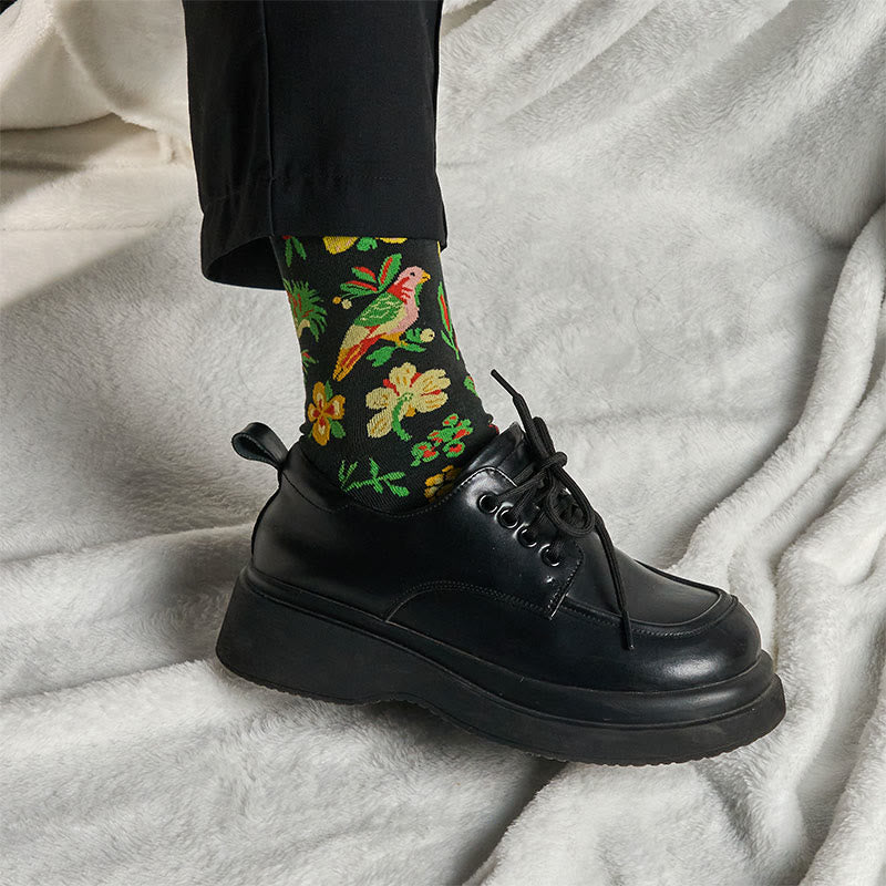 Chaussettes unisexes en coton avec motif de fleurs et d'oiseaux en fleurs et Buddha Stones pour hommes et femmes - image 3