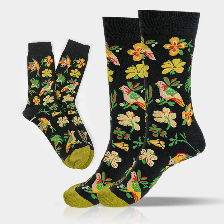 Chaussettes unisexes en coton avec motif de fleurs et d'oiseaux en fleurs et Buddha Stones pour hommes et femmes - Oiseau Fleur - Taille unique (US8-12,5, EU41-46, UK/AU7,5-12, Asie25,5-31 cm) - image 0