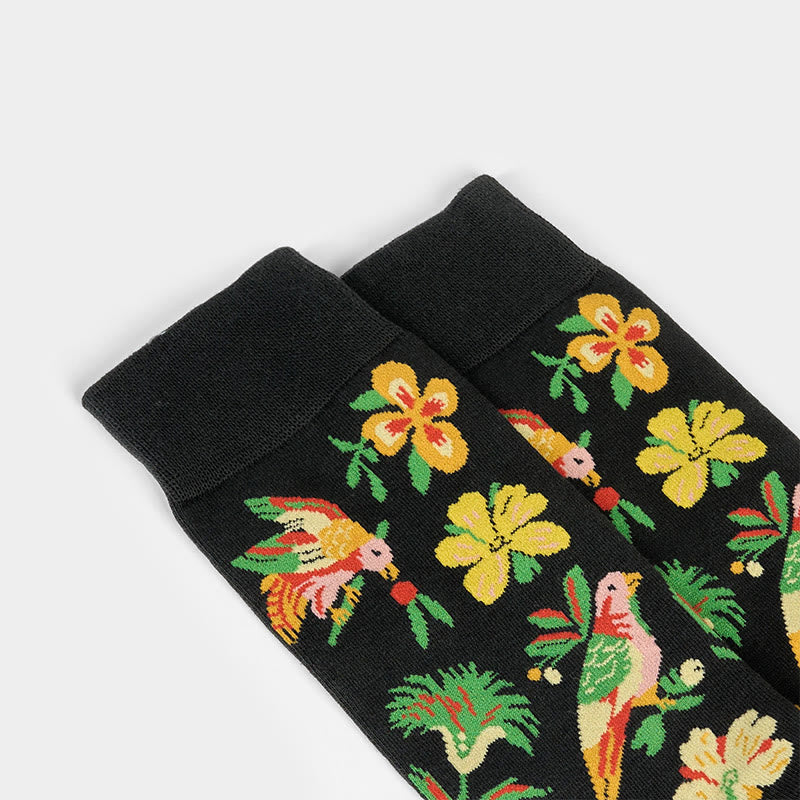 Chaussettes unisexes en coton avec motif de fleurs et d'oiseaux en fleurs et Buddha Stones pour hommes et femmes - image 4