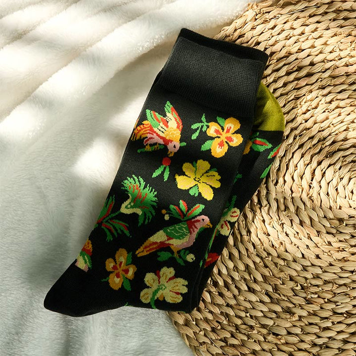 Chaussettes unisexes en coton avec motif de fleurs et d'oiseaux en fleurs et Buddha Stones pour hommes et femmes - image 1