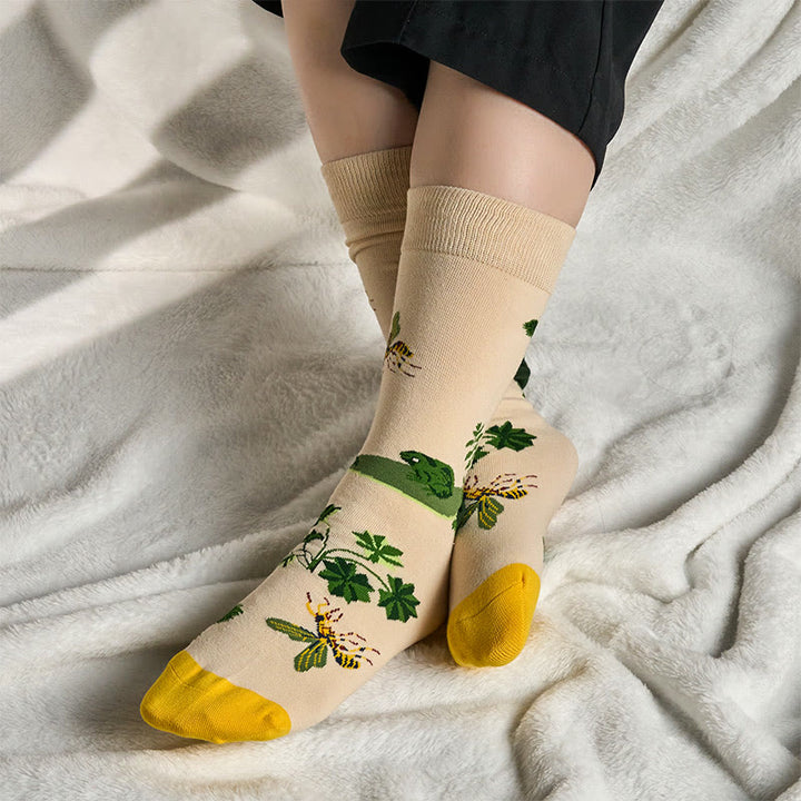 Chaussettes unisexes en coton pour homme et femme, motif Buddha Stones, abeilles, grenouilles et feuilles - image 2