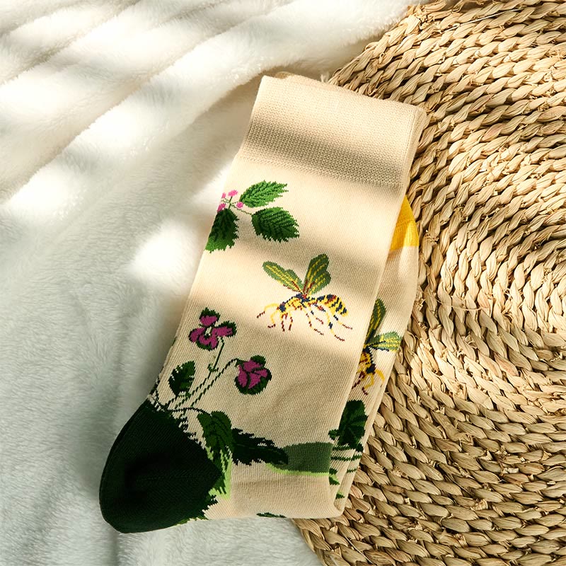 Chaussettes unisexes en coton pour homme et femme, motif Buddha Stones, abeilles, grenouilles et feuilles - image 1