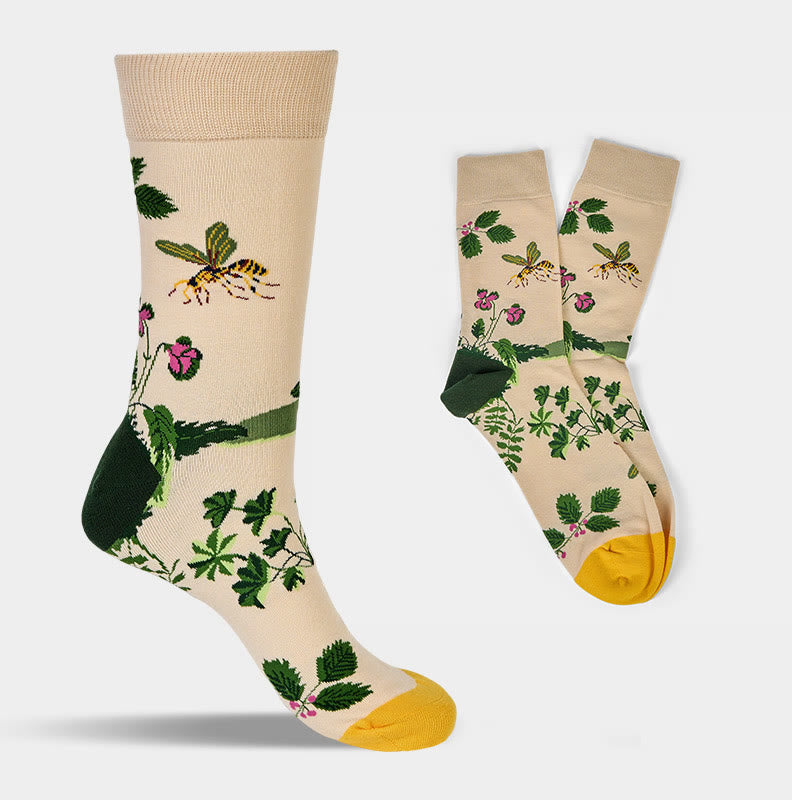 Chaussettes unisexes en coton pour homme et femme, motif Buddha Stones, abeilles, grenouilles et feuilles - image 7
