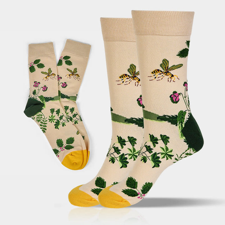 Chaussettes unisexes en coton pour homme et femme, motif Buddha Stones, abeilles, grenouilles et feuilles - Abeille et grenouille - Taille unique (US8-12,5, EU41-46, UK/AU7,5-12, Asie25,5-31 cm) - image 0