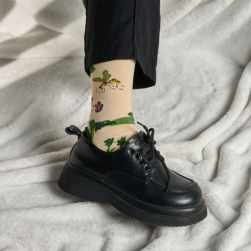 Chaussettes unisexes en coton pour homme et femme, motif Buddha Stones, abeilles, grenouilles et feuilles - image 3