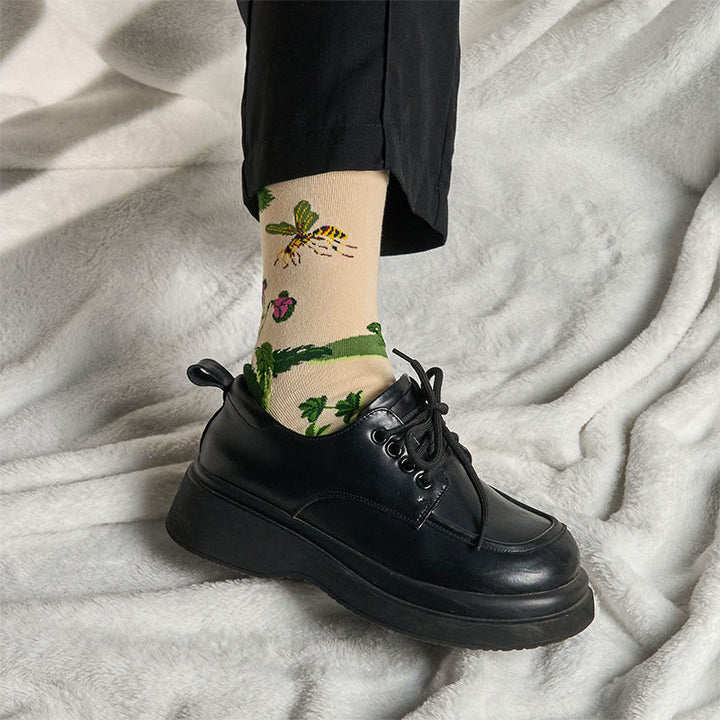 Chaussettes unisexes en coton pour homme et femme, motif Buddha Stones, abeilles, grenouilles et feuilles - image 3