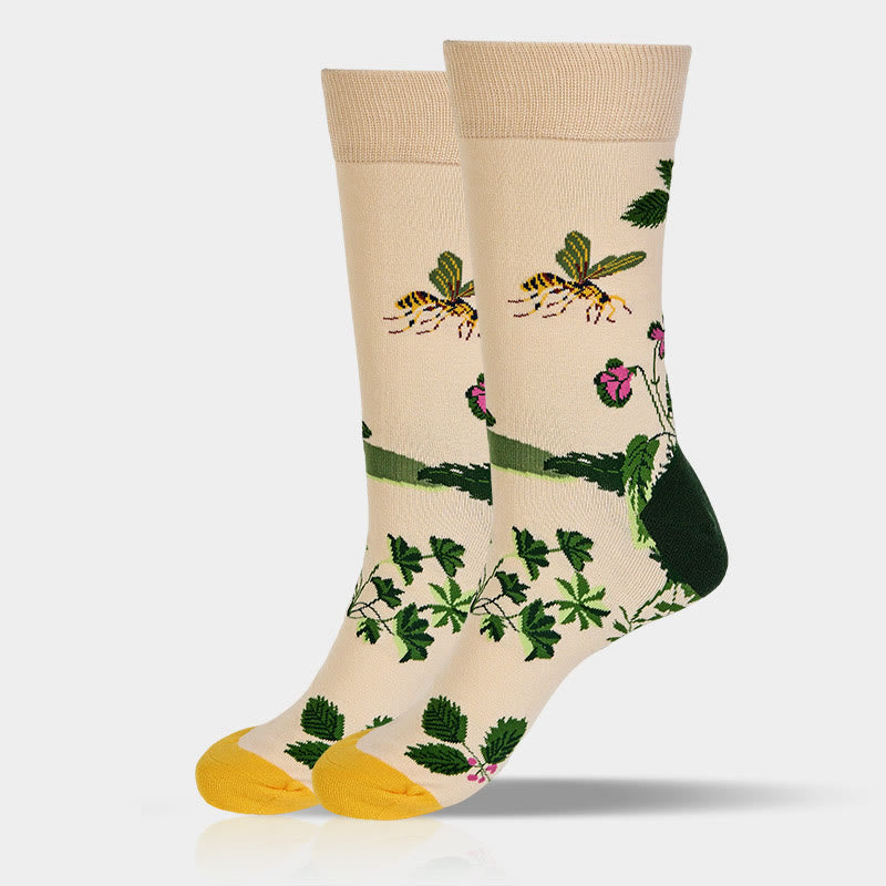Chaussettes unisexes en coton pour homme et femme, motif Buddha Stones, abeilles, grenouilles et feuilles - image 6