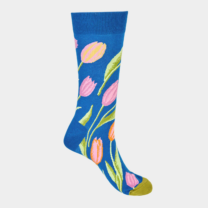 Chaussettes unisexes en coton à motif tulipe bleu moyen Buddha Stones pour hommes et femmes - image 4