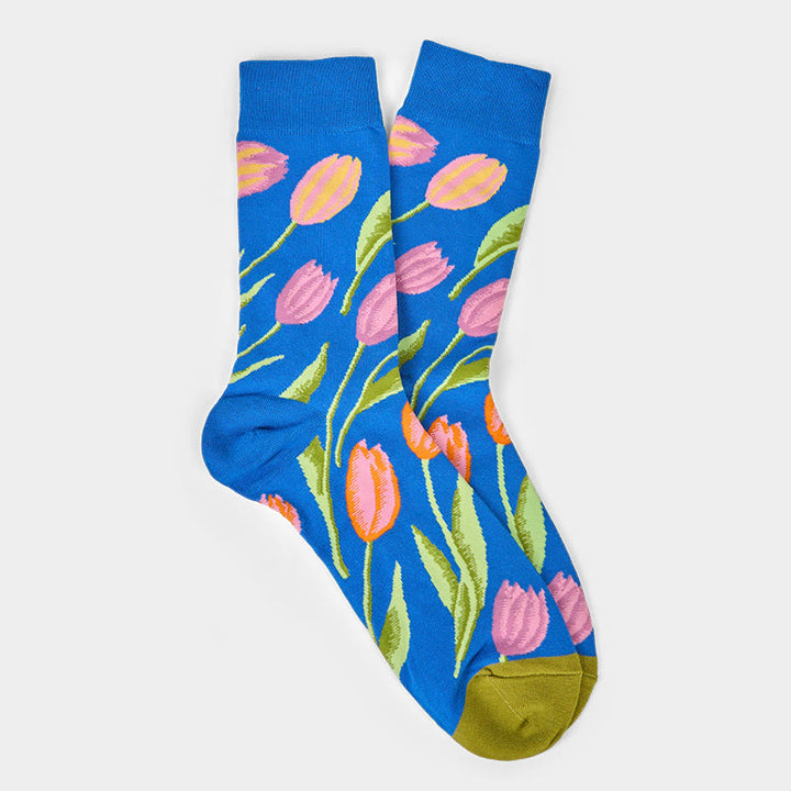 Chaussettes unisexes en coton à motif tulipe bleu moyen Buddha Stones pour hommes et femmes - image 5