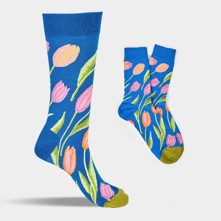 Chaussettes unisexes en coton à motif tulipe bleu moyen Buddha Stones pour hommes et femmes - image 7