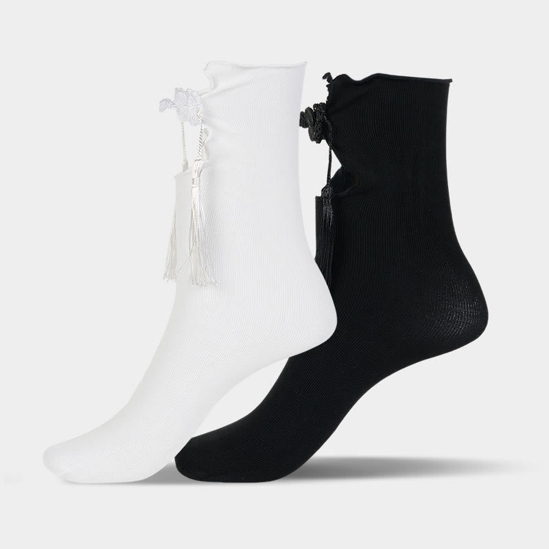 Chaussettes mi-mollet en coton pour femme, motif grenouille chinoise, couleur pure, motif Buddha Stones - image 11