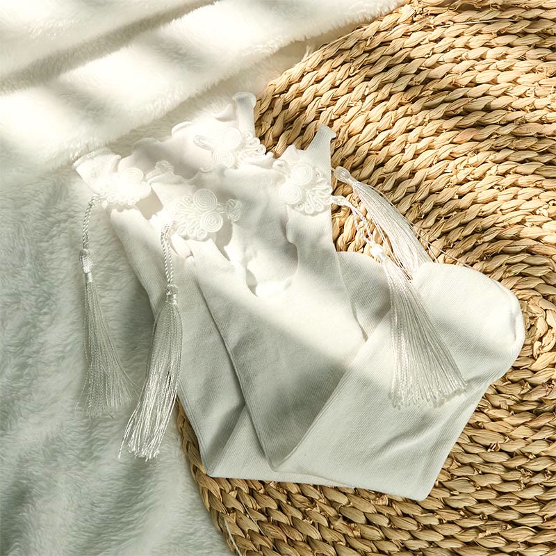 Chaussettes mi-mollet en coton pour femme, motif grenouille chinoise, couleur pure, motif Buddha Stones - Deux paires blanches - Taille unique (US4–9, EU34–39, UK/AU2,5-6, Asie22-24,5 cm) - image 6