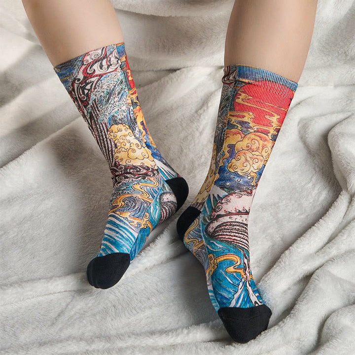 Chaussettes unisexes décontractées Buddha Stones, motif baleine, vagues, coucher de soleil, micro-collant pour hommes et femmes - image 6