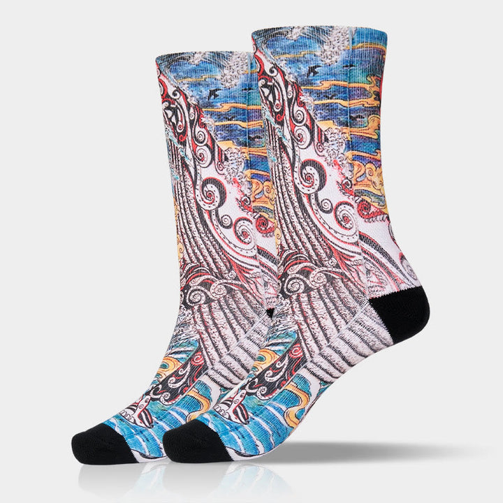 Chaussettes unisexes décontractées Buddha Stones, motif baleine, vagues, coucher de soleil, micro-collant pour hommes et femmes - image 10