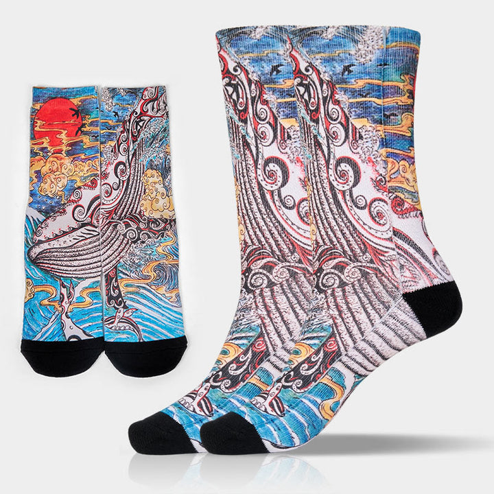 Chaussettes unisexes décontractées Buddha Stones, motif baleine, vagues, coucher de soleil, micro-collant pour hommes et femmes - Bleu ciel clair - ML (US 8-12, EU 41-45, UK/AU 7,5-11,5, AISA 25,5-28,5 cm) - image 0