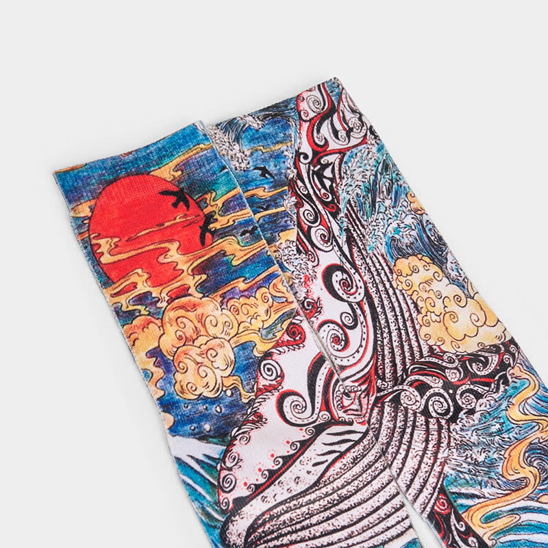 Chaussettes unisexes décontractées Buddha Stones, motif baleine, vagues, coucher de soleil, micro-collant pour hommes et femmes - image 2