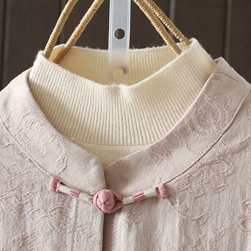 Chemise décontractée en coton à manches longues et col montant pour femme avec motif floral Buddha Stones - image 2