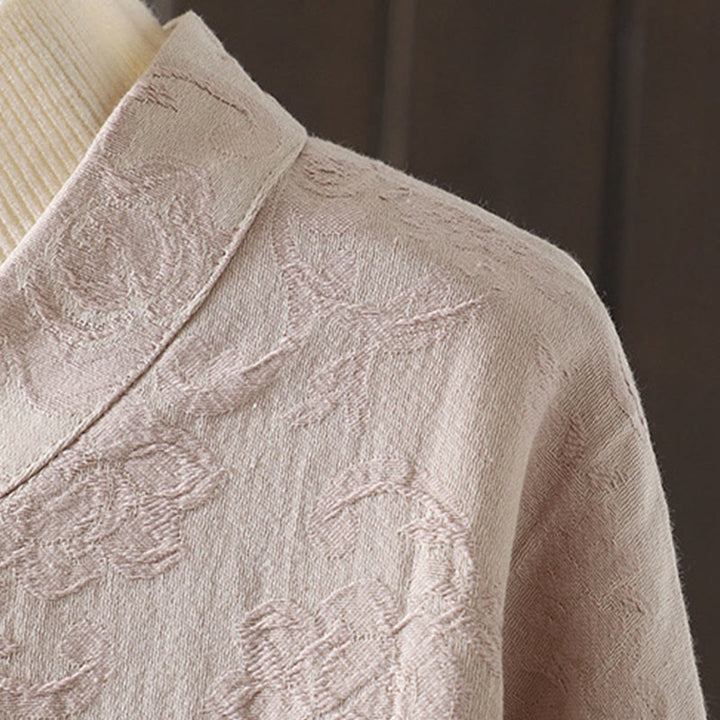 Chemise décontractée en coton à manches longues et col montant pour femme avec motif floral Buddha Stones - image 6