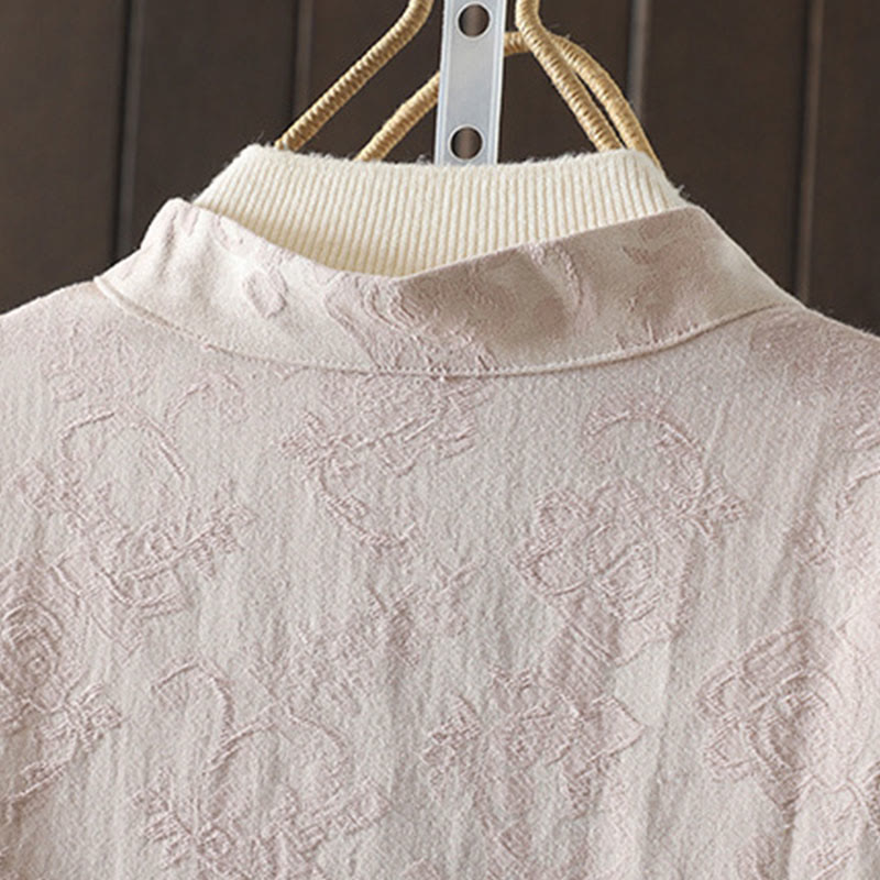 Chemise décontractée en coton à manches longues et col montant pour femme avec motif floral Buddha Stones - image 3