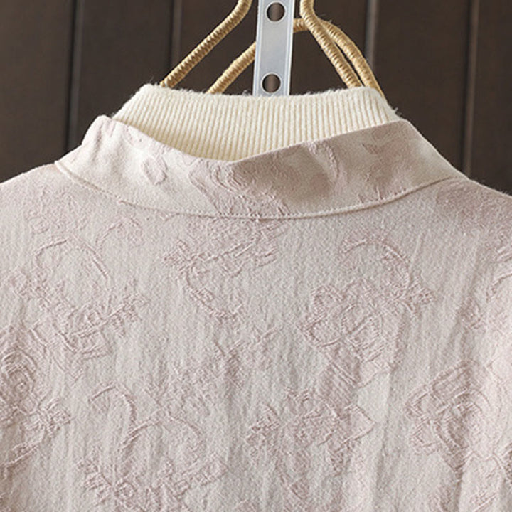 Chemise décontractée en coton à manches longues et col montant pour femme avec motif floral Buddha Stones - image 3