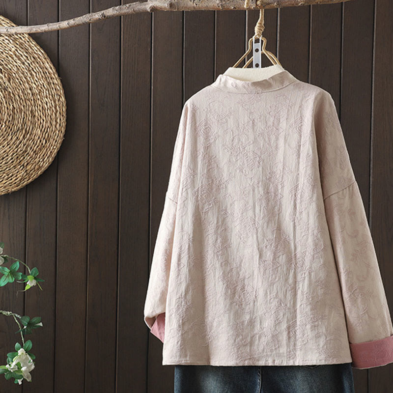 Chemise décontractée en coton à manches longues et col montant pour femme avec motif floral Buddha Stones - image 1