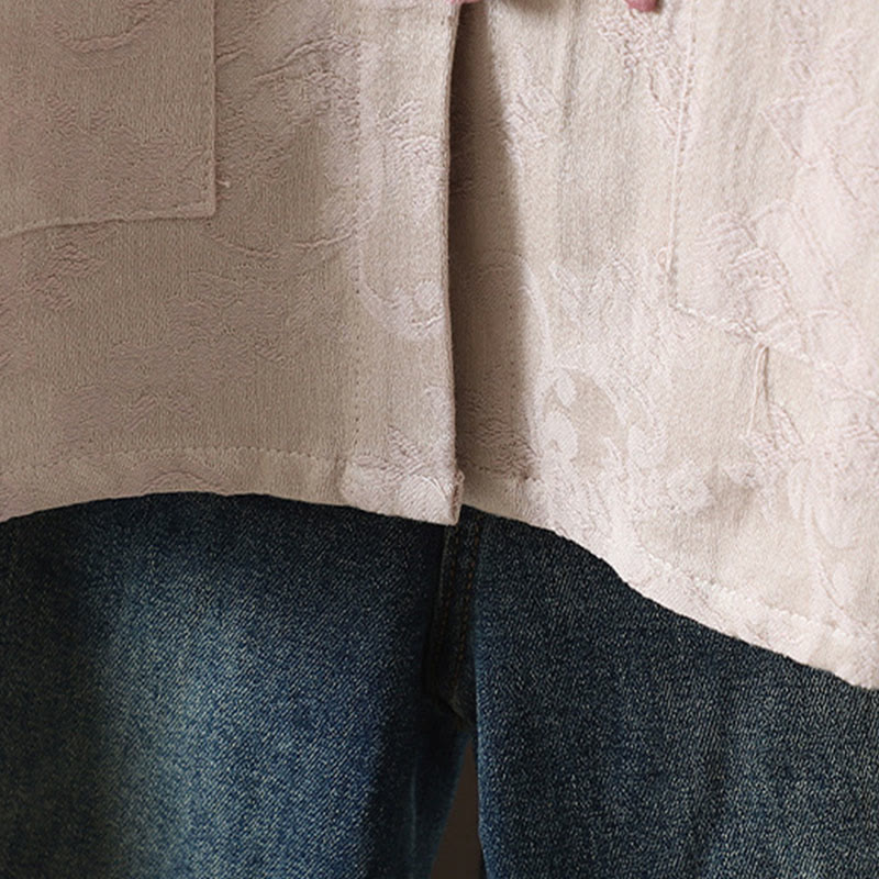 Chemise décontractée en coton à manches longues et col montant pour femme avec motif floral Buddha Stones - image 7