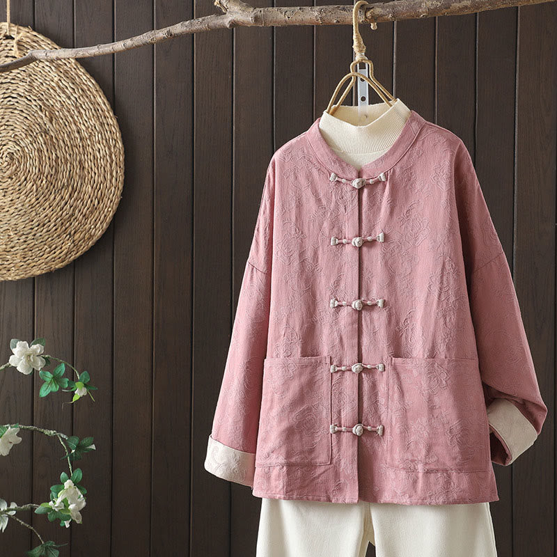 Chemise décontractée en coton à manches longues et col montant pour femme avec motif floral Buddha Stones - Rose clair - US14,UK/AU18,EU46 (2XL) - image 10