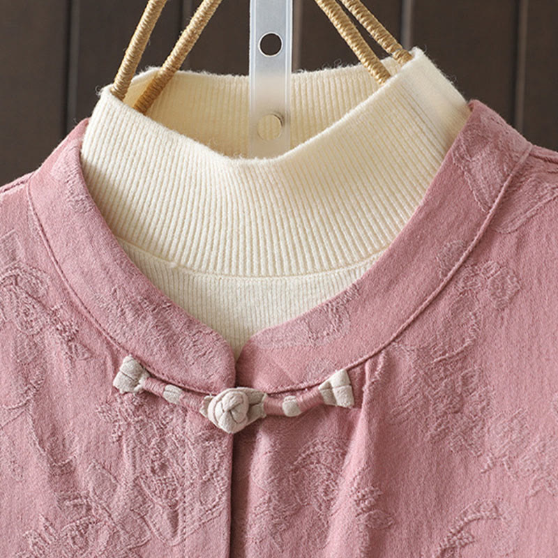 Chemise décontractée en coton à manches longues et col montant pour femme avec motif floral Buddha Stones - image 11