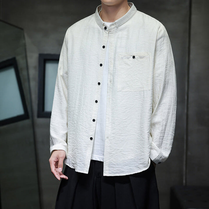 Chemise à manches longues pour homme, motif Buddha Stones, couleur unie, boutons, printemps - Blanc - US/UK/AU46,EU56 (5XL) - image 6